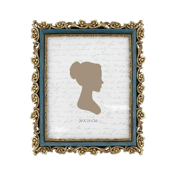 Sunlit Vintage Picture Frame 8x10 Inch, Luxury Antique Photo Frames with Glass Front, Photo Display, Tabletop Wall Hanging, Gift Ideas, Gold and Blue