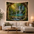 thumbnail image 1 of Sunlit Waterfall Beyond a Vine-Covered Ruin Arch, Serene Fantasy for Nature Lovers, Hidden Forest Decor, Housewarming Gift, Tapestry Wall Hanging for Living Room and Bedroom, 1 of 7