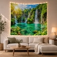 thumbnail image 1 of Sunlit Waterfalls Above an Emerald Forest Lake, Peaceful Digital Art for Nature Lovers, Waterscape Decor, New Home Gift, Tapestry Wall Hanging for Living Room and Studio, 1 of 7