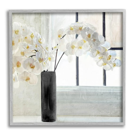 Sunlit White Orchids Arrangement Botanical & Floral Graphic Art Gray Framed Art Print Wall Art