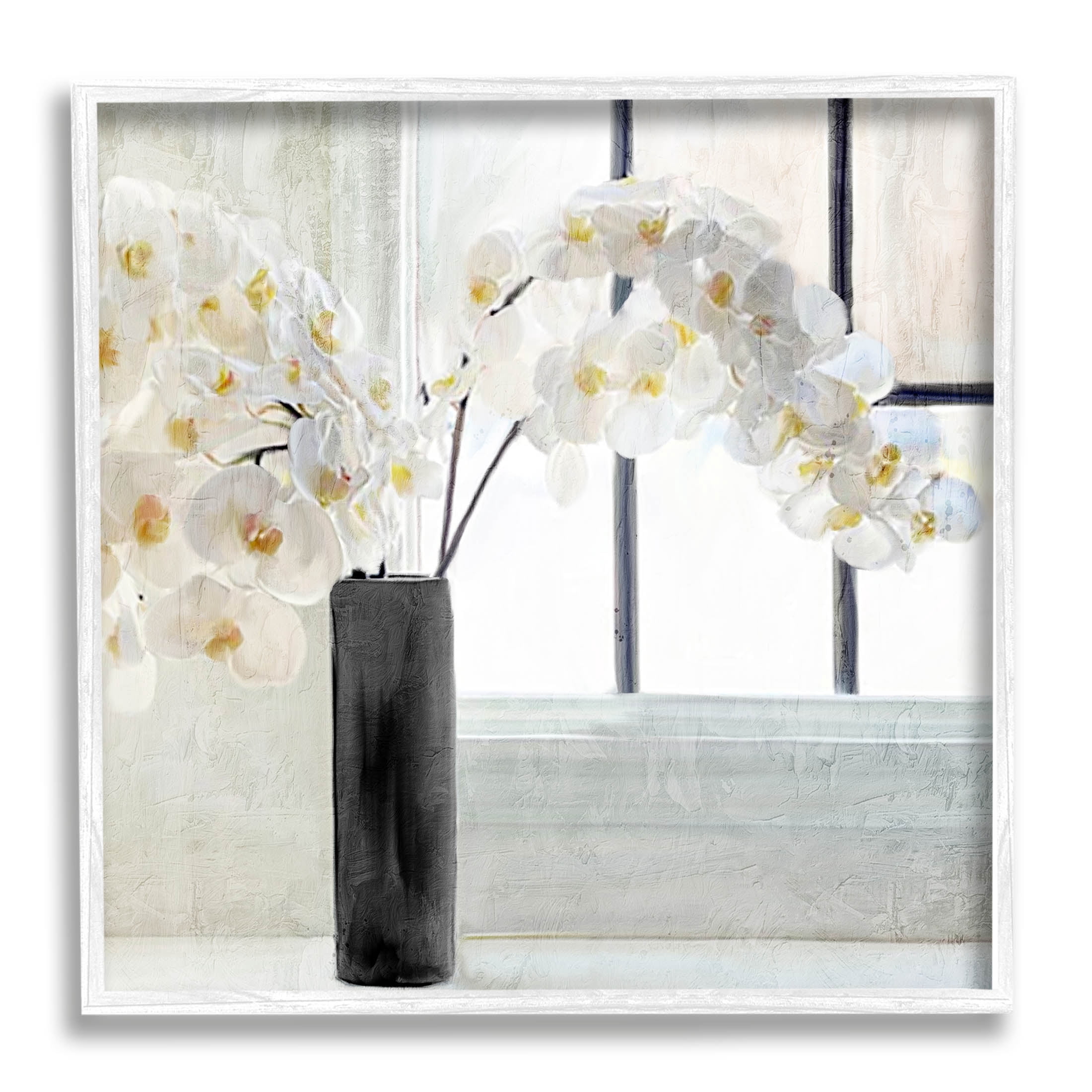 Sunlit White Orchids Arrangement Botanical & Floral Graphic Art White Framed Art Print Wall Art