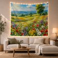 thumbnail image 1 of Sunlit Wildflower Meadow with Path and Blue Hills, Cheerful Cottagecore for Nature Lovers, Meadow Wall Art, Housewarming Gift, Tapestry Wall Hanging for Bedroom and Living Room, 1 of 7