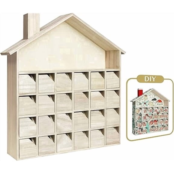 Wooden Christmas Tree Advent Calendar with Drawers, Unfinished DIY Countdown Calendar, Craft Storage Box, Ready to Decorate and Personalize