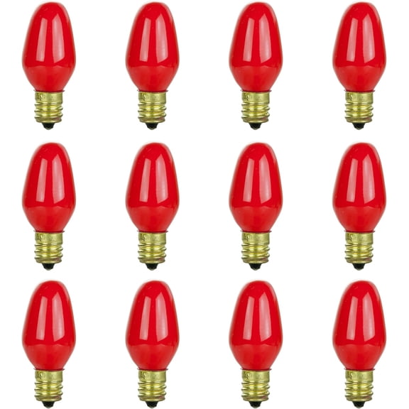 Sunlite 01058 7C7 Incandescent Bulb, 7 Watt, Candelabra E12 Base, C7 Small Night Light, Colored Bulb, Red, 12-Pack