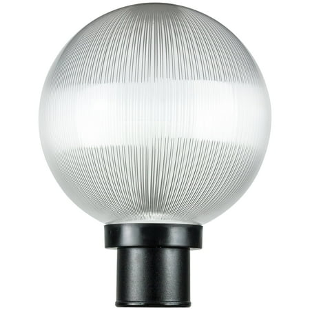 Sunlite 10" Post Mount Globe Light Fixture, 1 Medium Base (E26) Socket (60W Max. A19 Bulb Not Included), UV Resistant Materials, ETL Listed for Wet Location Use, Prismatic Globe with Black Base