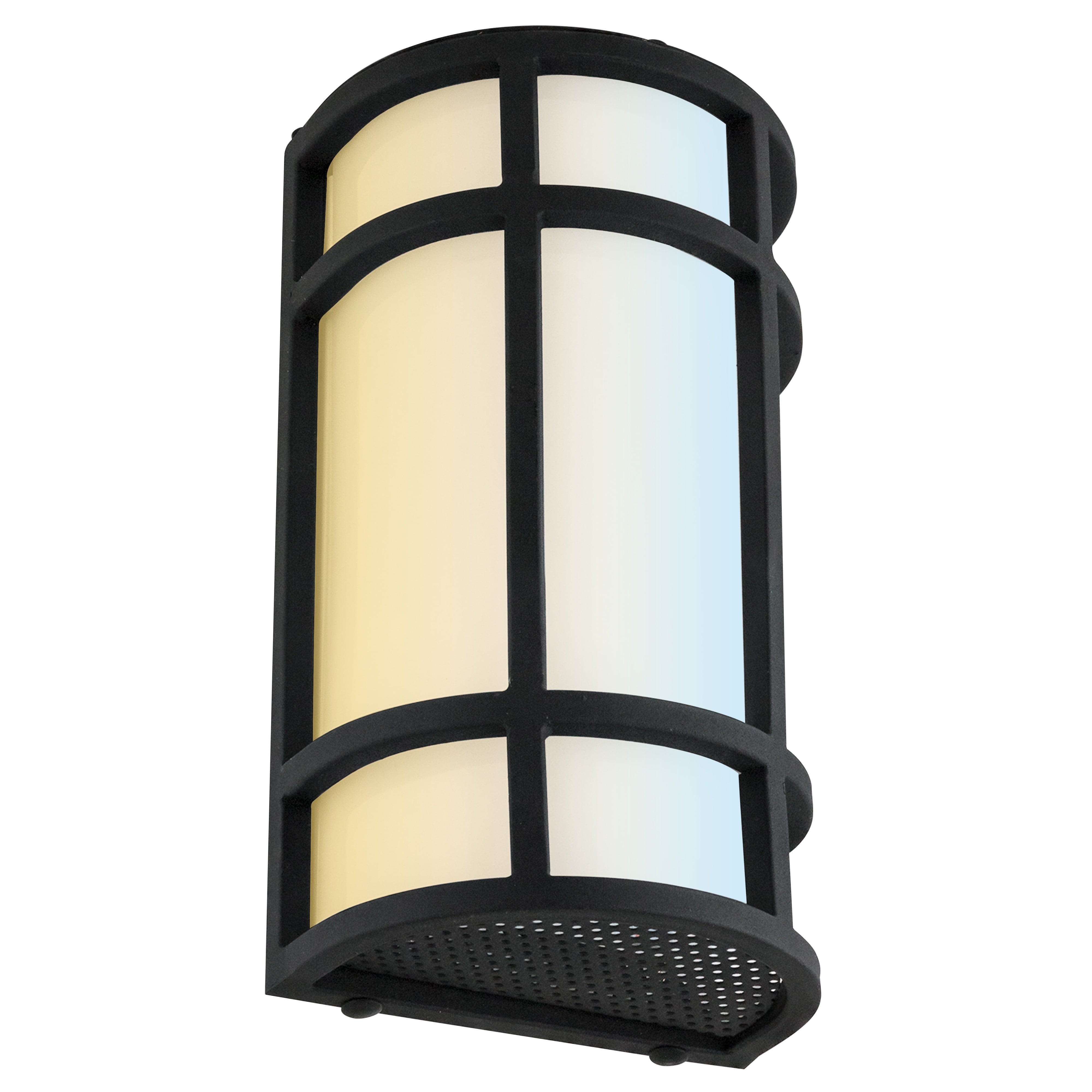 Sunlite 12” LED Outdoor Mission Style Light Fixture, Half Cylinder Wall Sconce, Selectable 3 CCT 3000K-5000K, 15 Watts, 800 Lumens, Non-Dimmable, Black Frame, For Porches, Garage & Entryways