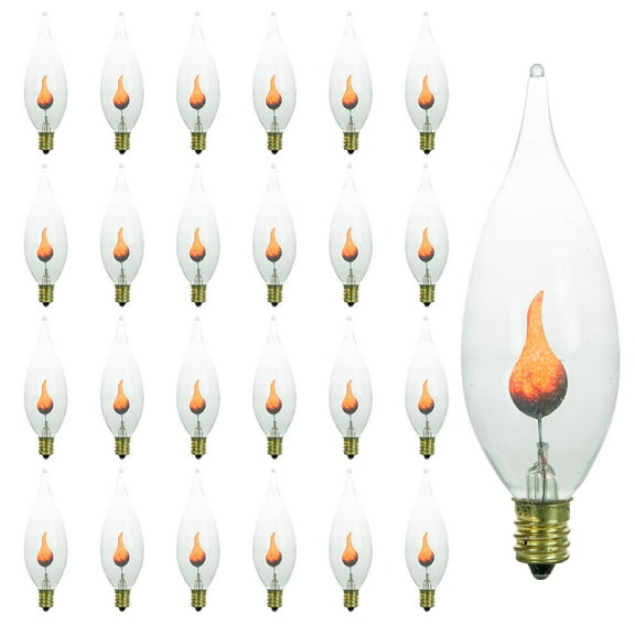 Sunlite 3 Watt Chandelier Flicker, Candelabra Base, Clear Orange 25-Pack