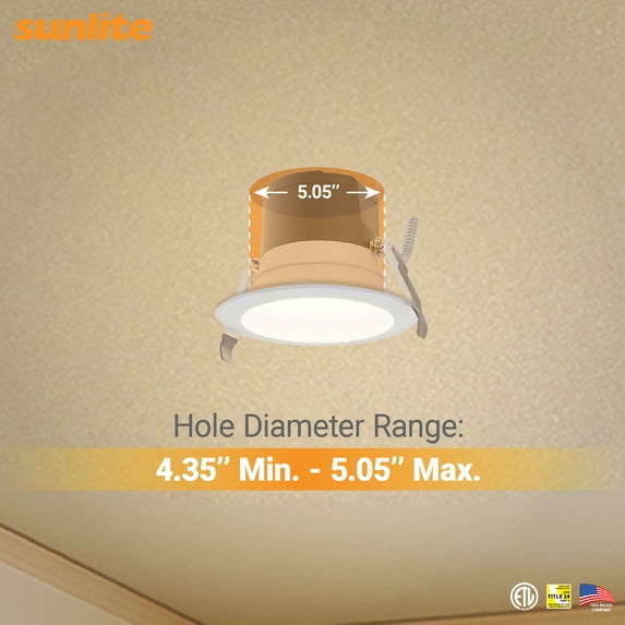 Sunlite 4" LED Commercial Recessed Round Downlight Fixture, Power Selectable 9W/13W/18W, 2000 Lmns, CCT Switch 27K/30K/35K/40K/50K, 90 CRI, Dimmable, Title-24 Compliant, ETL Listed