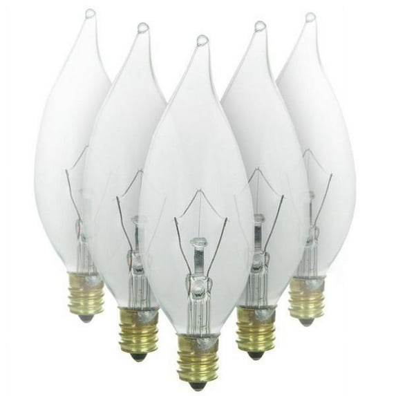 Sunlite 40025-SU 25-Pack Flame Tip Chandelier Bulbs, 25 Watts, Candelabra Base (E12), 120 Volt, Clear, Incandescent, Dimmable, 32K - Warm White