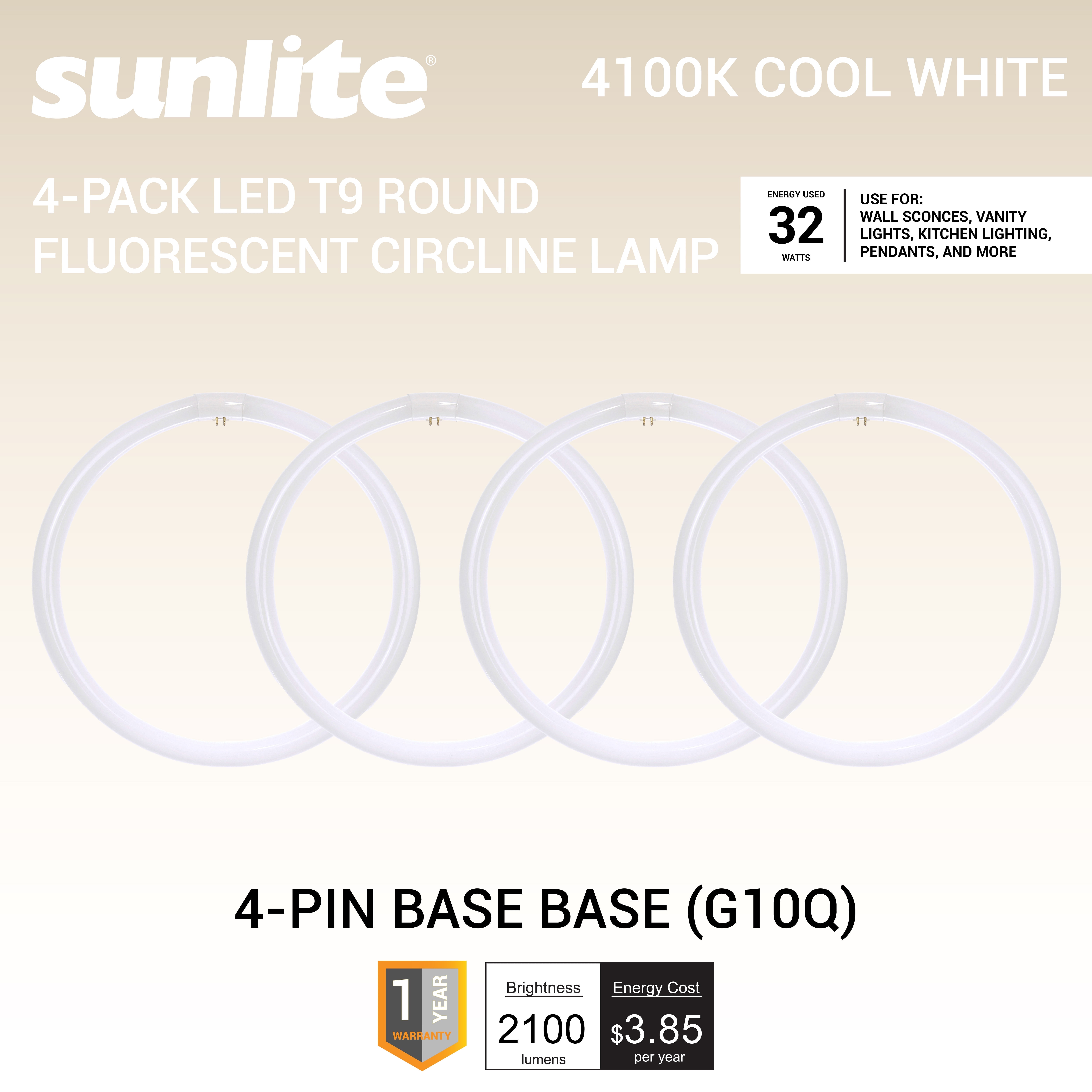 Sunlite 41316 FC8T9/CW 8″ T9 Circline Fluorescent Lamp – 22W, 1250 Lumens, 4100K Cool White, G10Q 4-Pin Base