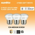 thumbnail image 1 of Sunlite R14 LED Bulbs, 4W (25W Eq), 250lm, E26 Base, Dimmable, 2700K, for Cabinets, 3-Pack, ETL Listed, 1 of 6