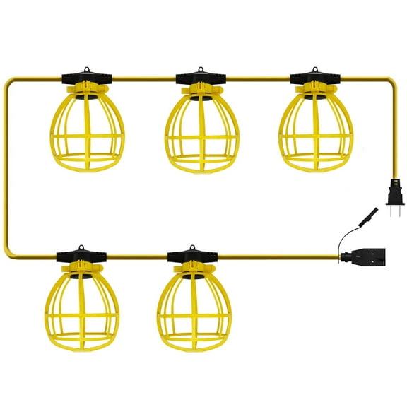 Sunlite 50-Foot Commercial-Grade Yellow Cage Light String, 150 Max Wattage, 16-Gauge Wire, 120 Volts, 5 Medium Base Sockets (E26), ETL Listed