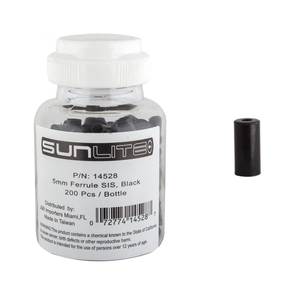 Sunlite Bicycle Cable Ferrules Metal 5mm SIS Black Bottle of 200