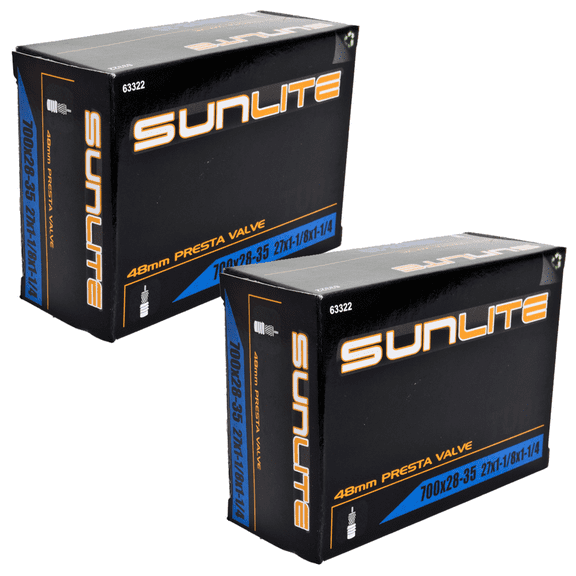 2 Pack - Bike Tube, Presta Valve 700c x 28-35, 27x1-1/8 to 1-1/4, 48mm Presta Valve, Bicycle Inner Tube, Sunlite