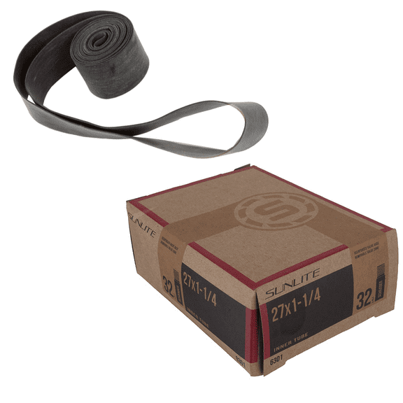 Sunlite Bicycle Inner Tube 27x1-1/4" Schrader Valve & 27" Rim Strip Combo Deal