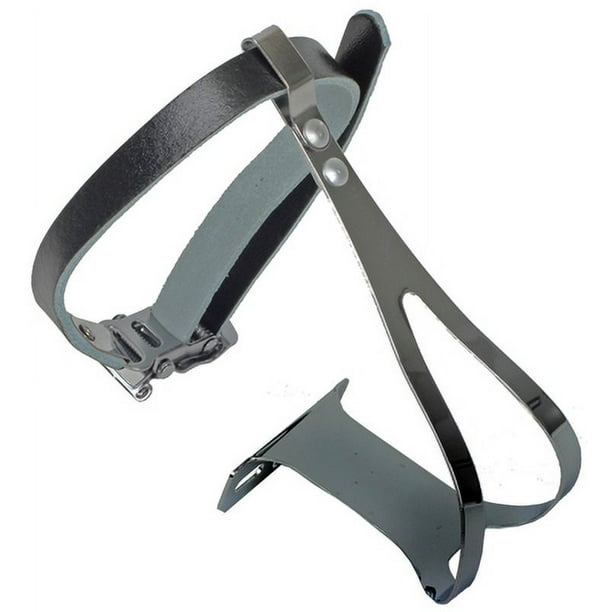 Sunlite Bicycle Toe Clips Leather Strap Set Chrome XLarge Road Fixed Gear Bike