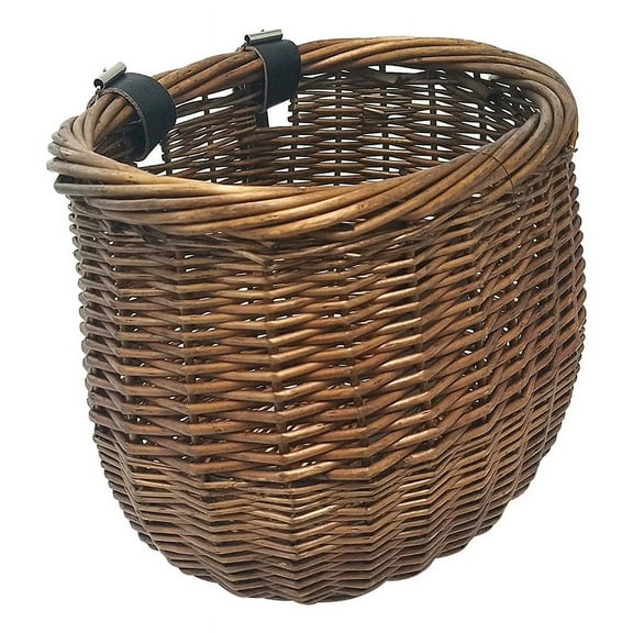 Sunlite Bicycle Willow Bushel Front Basket Strap On Brown 13"x8"x9"