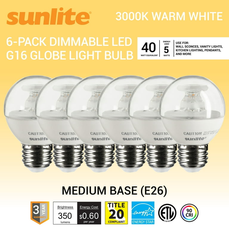 Sunlite 60-Watt Equivalent Frost Warm White G16 Dimmable LED Light Bulb (6-Pack) Sunlite 60-Watt Equivalent Frost Warm White G16 Dimmable LED Light Bulb (6-Pack)
