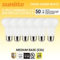 thumbnail image 1 of Sunlite LED 90 CRI R20 Recessed Light Bulb, 8 Watts (50W Equivalent), Medium E26 Base, Dimmable,UL Listed, 3000K Warm White, 6-Pack, 1 of 6