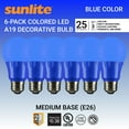 thumbnail image 1 of Sunlite LED A19 Colored Light Bulb, 3 Watts (25w Equivalent), E26 Medium Base, Non-Dimmable, UL Listed, Party Decoration, Holiday Lighting, Blue, 6 Pack, 1 of 6