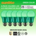 thumbnail image 1 of Sunlite LED A19 Colored Light Bulb, 3 Watts (25w Equivalent), E26 Medium Base, Non-Dimmable, UL Listed, Party Decoration, Holiday Lighting, Green, 6 Pack, 1 of 5