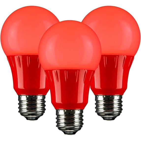 Sunlite LED A19 Colored Light Bulb, 3 Watts (25w Equivalent), E26 Medium Base, Non-Dimmable, UL Listed, Party Decoration, Holiday Lighting, Red, 3 Pack