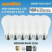 Sunlite LED A19 Light Bulbs, 14 Watts (100W Equivalent), Medium Base (E26), Non-Dimmable, Frost, UL Listed, 5000K Daylight, 6-Pack