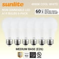 thumbnail image 1 of Sunlite LED A19 Light Bulbs, 9 Watts (60W Equivalent), Medium Base (E26), Non-Dimmable, Frost, UL Listed, 4000K Cool White, 6-Pack, 1 of 7
