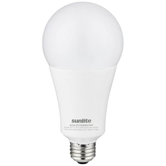 Sunlite LED A23 Light Bulb, 26 Watts (300W Equivalent), Medium E26 Base, Non-Dimmable,UL Listed, 5000K Daylight, 1-Pack