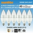 thumbnail image 1 of Sunlite LED B11 Clear Torpedo Tip Chandelier Light Bulb, 4.5 Watts (40W Equivalent), Candelabra E12 Base, Dimmable, 5000K Daylight, 6 Pack, 1 of 5