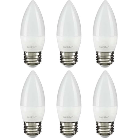 Sunlite LED B11 Torpedo Tip Chandelier Light Bulb, 7 Watts (60W Equivalent), Medium E26 Base, Dimmable, 2700K Soft White, Frost, 6 Pack