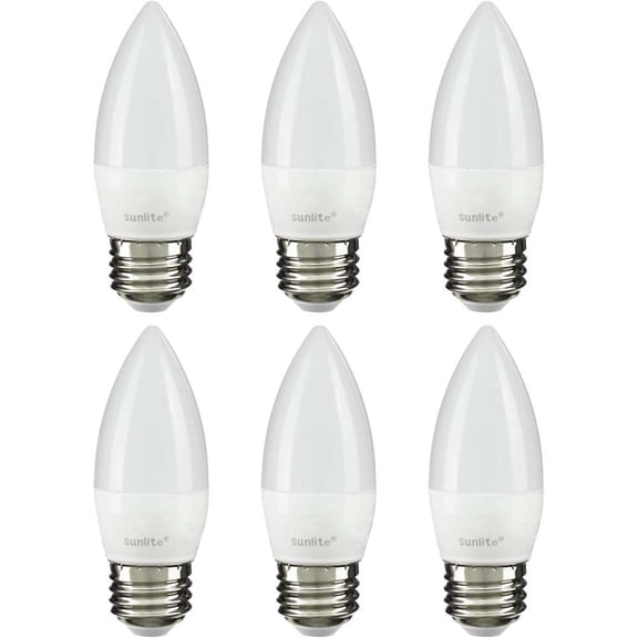 Sunlite LED B11 Torpedo Tip Chandelier Light Bulb, 7 Watts (60W Equivalent), Medium E26 Base, Dimmable, 2700K Soft White, Frost, 6 Pack