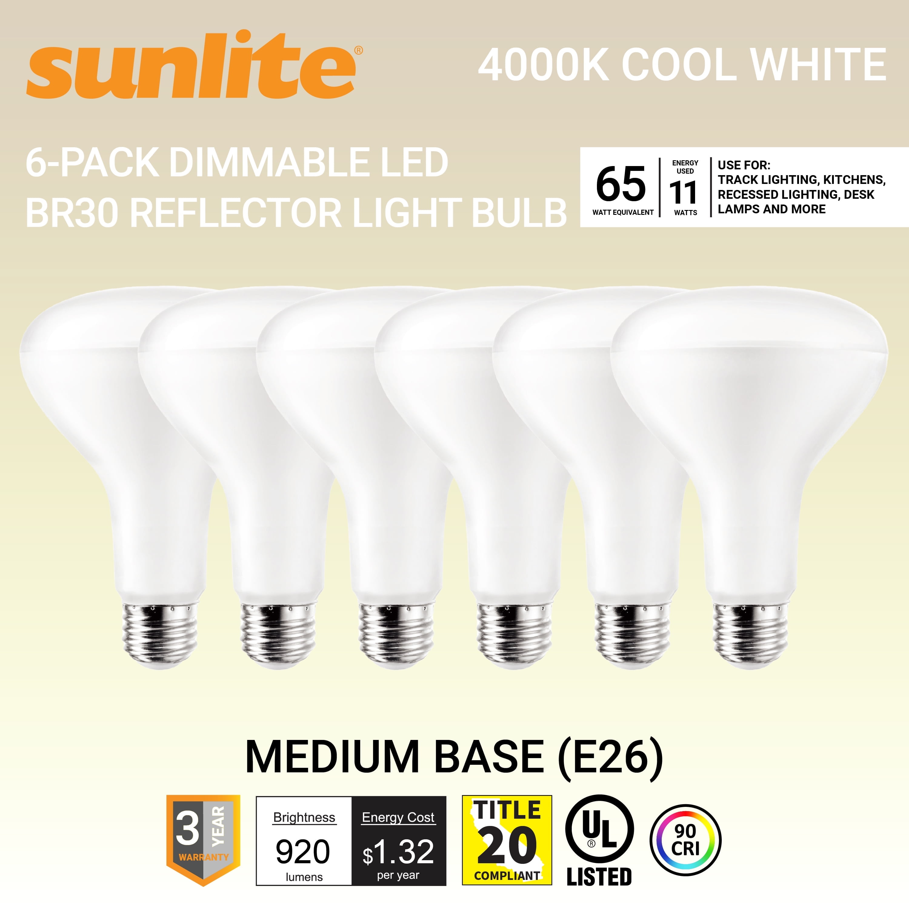 Sunlite LED BR30 Reflector Light Bulb, 11 Watts (65W Equivalent ...