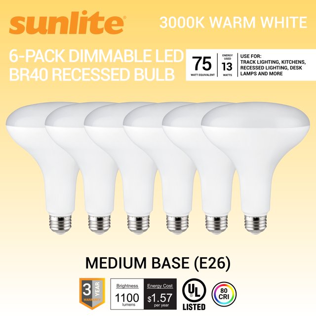 Sunlite LED BR40 Recessed Light Bulb, 13 Watts (75W Equivalent), Medium