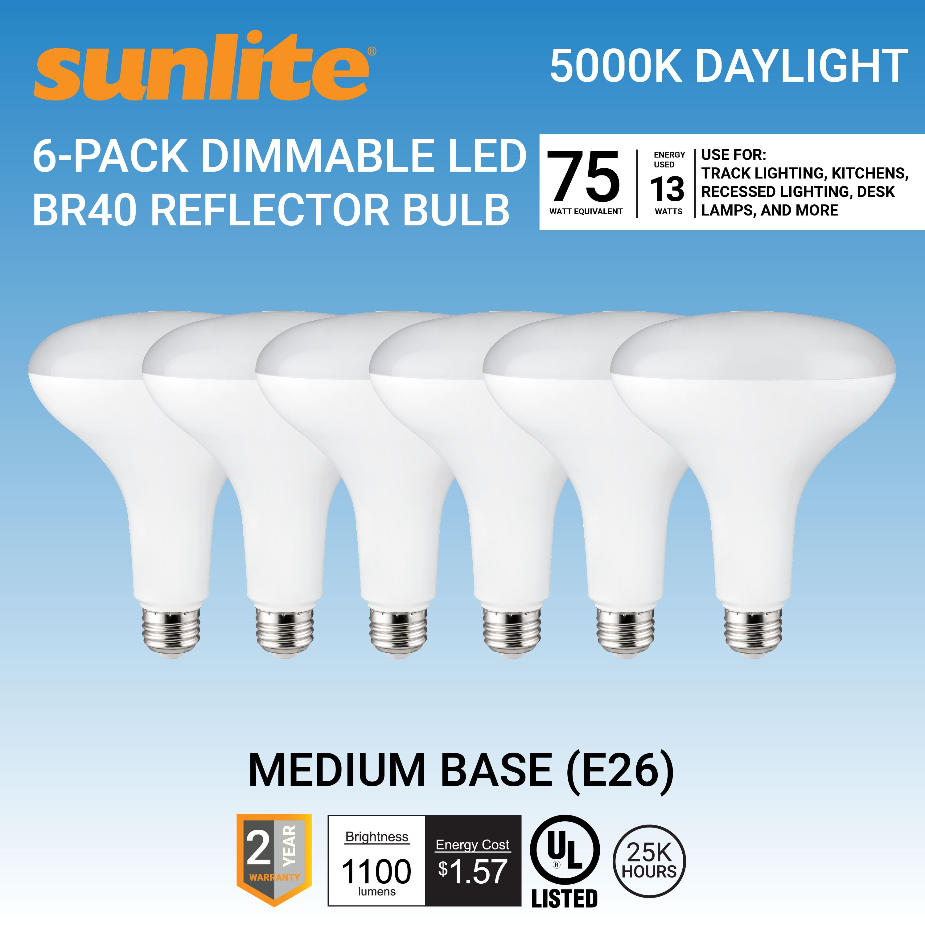 Sunlite LED BR40 Recessed Light Bulb, 13 Watts (75W Equivalent), Medium ...