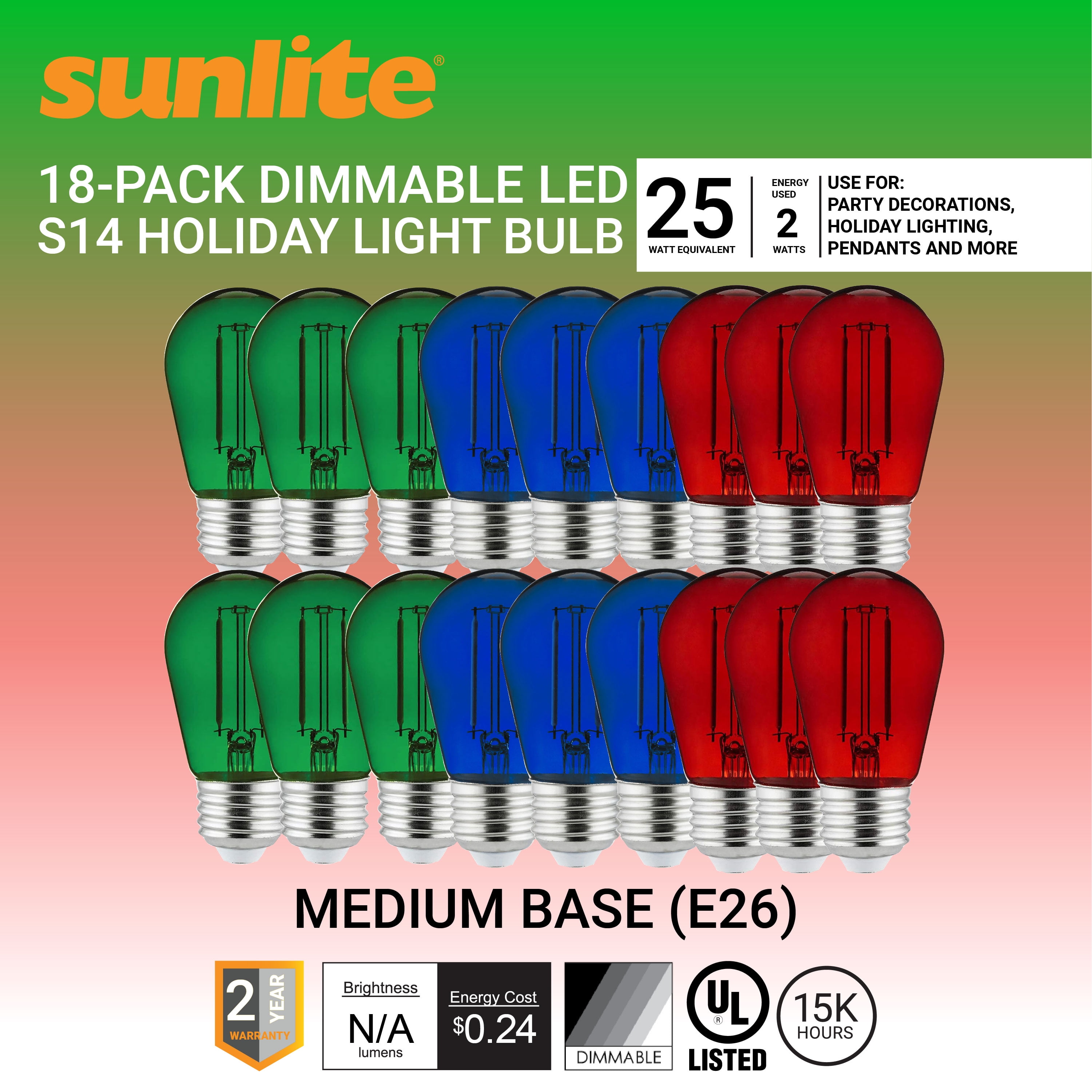 Sunlite LED Decorative Christmas Holiday Light Bulbs, S14 Filament ...