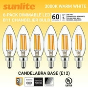 Sunlite LED Edison B11 Torpedo Tip Chandelier Light Bulb, 5 Watts (60W Equivalent), Candelabra E12 Base, Dimmable, UL Listed, 3000K Warm White, 6 Pack