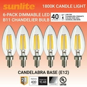 Sunlite LED Filament B11 Torpedo Tip Chandelier Light Bulb 4 Watts (40W Equivalent), Candelabra E12 Base, Dimmable, UL Listed, 1800K Candle Light, 6 Pack