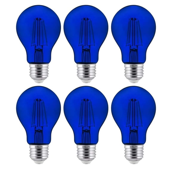 Sunlite LED Filament Blue A19 E26 Base 4.5W (60W Equivalent) Dimmable Light Bulb, 6 Count