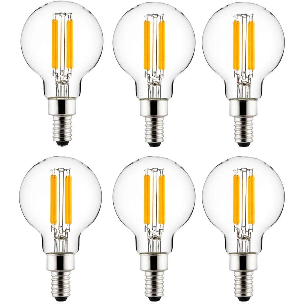 Sunlite LED G16.5 G16 1/2 Filament Style Globe Light Bulb, 5 Watts (60W Equivalent), Candelabra E12 Base, Dimmable, Clear, UL Listed, 3000K Warm White, 6-Pack