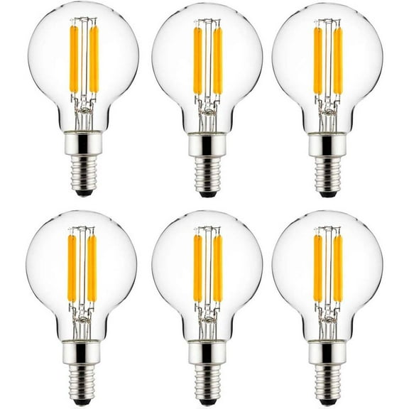 Sunlite LED G16.5 G16 1/2 Filament Style Globe Light Bulb, 5 Watts (60W Equivalent), Candelabra E12 Base, Dimmable, Clear, UL Listed, 3000K Warm White, 6-Pack