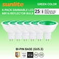 thumbnail image 1 of Sunlite LED MR16 Reflector Spotlight Bulb, 3 Watts (25W Halogen Bulb Equivalent), GU5.3 Bi-Pin Base, Non-Dimmable, Green, 6-Pack, 1 of 7