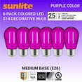 thumbnail image 1 of Sunlite LED S14 String Light Bulb, 2 Watts (25W Equivalent), Medium E26 Base, Party Decoration, Holiday Lighting, Transparent, Dimmable, UL Listed, Purple, 6 Count, 1 of 5