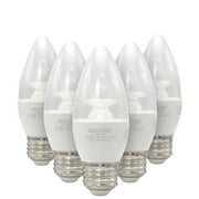 Sunlite LED Torpedo Tip B10 Clear Chandelier Light Bulb, 7 Watts 60W Equivalent, 500 Lumens, Medium Base E26, 90 CRI, Dimmable, ETL Listed, 2700K Soft White, 6 Count
