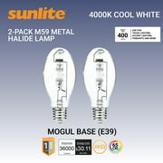 Sunlite MH400/U/MOG M59 Metal Halide Lamp, 400 Watts, Mogul Base E39, ED37, 12,000 Hour Life Span, 36000 Lumen, Clear Finish, 4000K, 2 Pack