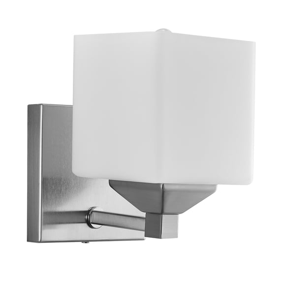 Sunlite Modern Square Vanity Light Fixture, Frosted Glass Shade, Medium Base (E26) Socket, Standard A19 (60W Max), Brushed Nickel