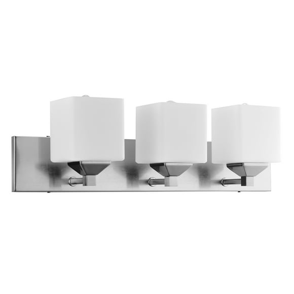 Sunlite Modern Square Vanity Light Fixture, Frosted Glass Shade, Medium Base (E26) Socket, Standard A19 (60W Max), Brushed Nickel