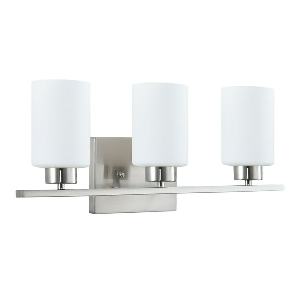 Sunlite Modern Vanity Light Fixture, Cylinder-Shaped Frosted Glass Shade, Medium Base (E26) Socket, Standard A19 (100W Max), Brushed Nickel