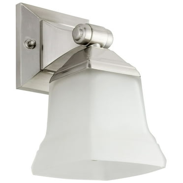 Sunlite Modern Vanity Light Fixture, Square Bell-Shaped Frosted Glass Shade, Medium Base (E26) Socket, Standard A19 (100W Max), Brushed Nickel