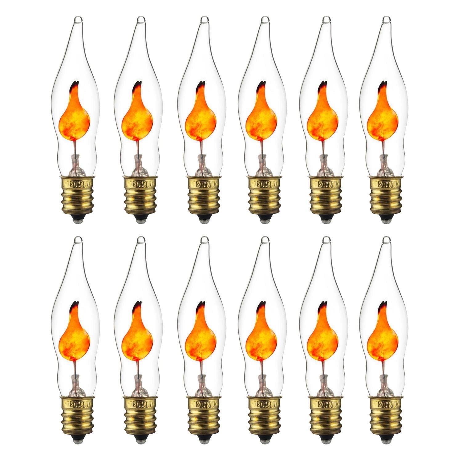 Sunlite Petite Chandelier Flicker Flame Light Bulb, E12 Candelabra Base, 3 Watts, Orange, Clear, 12 Pack
